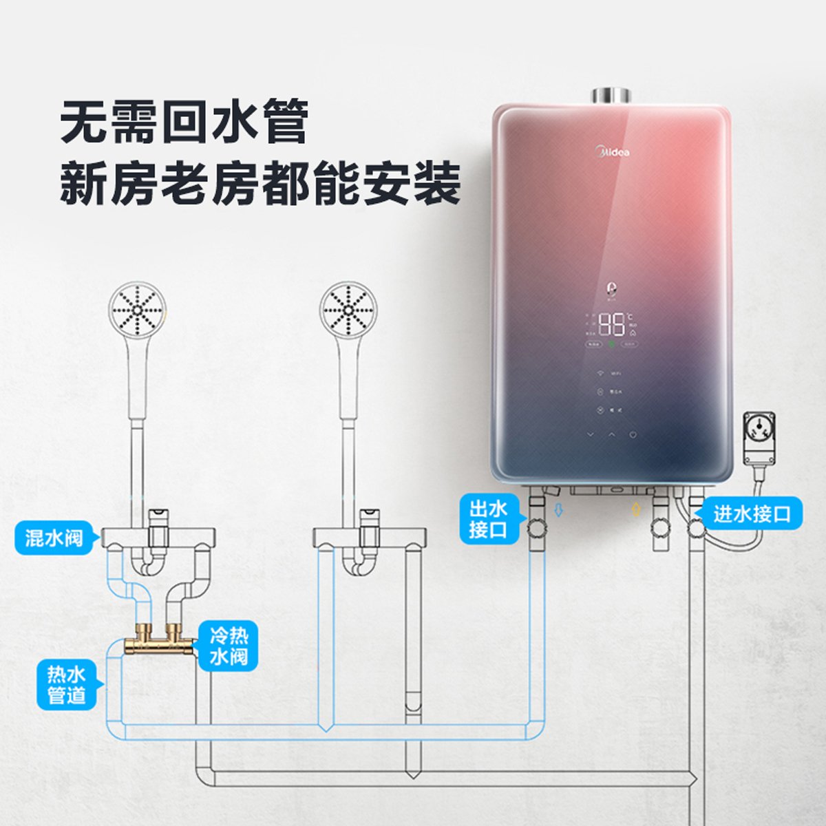 美的 燃气热水器 16L 零冷水 WIFI智控 全面屏 极光款 JSQ30-TX7