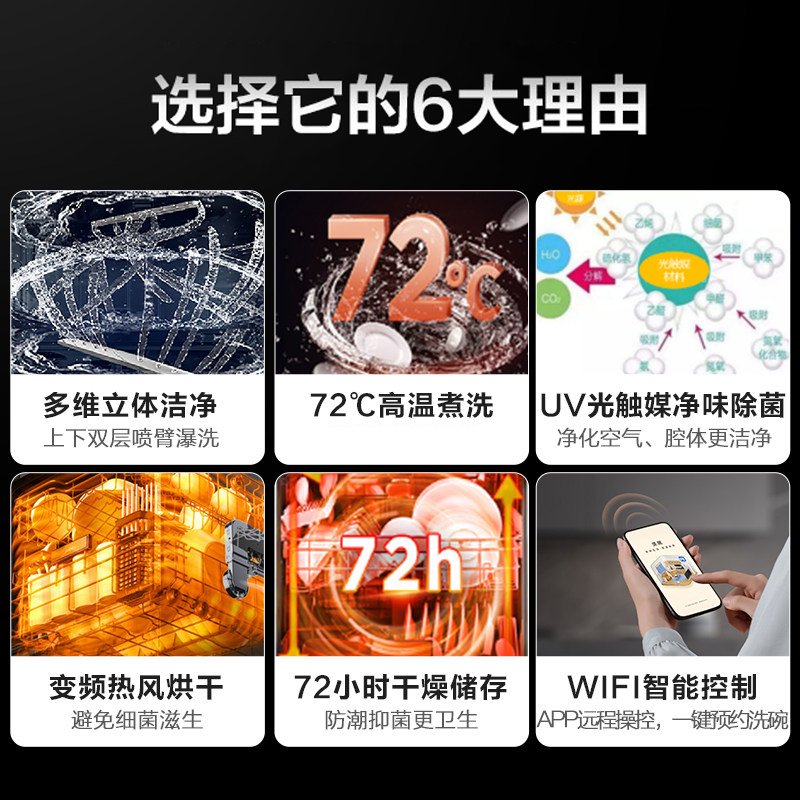 集成水槽洗碗机 58L大水槽 10套大容量 热风烘干 二星消毒 34L储物大空间 XH07
