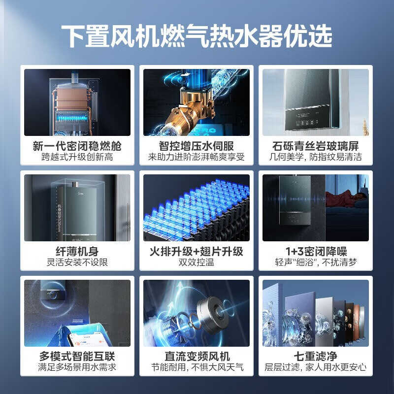 美的燃气热水器JSQ30-MATEpro 新一代密闭稳燃舱 水伺服 纤薄机身